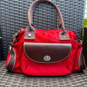 LANCEL RED NYLON LEATHER BAG